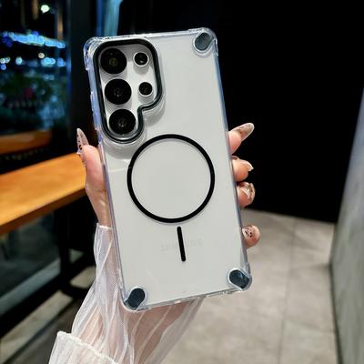 Suitable for Samsung S25 Ultra Thin Ring Magnetic Suction Mobile Phone Case S24FE Transparent Soft Shell S23 Four Corner Anti Fall Protection Case