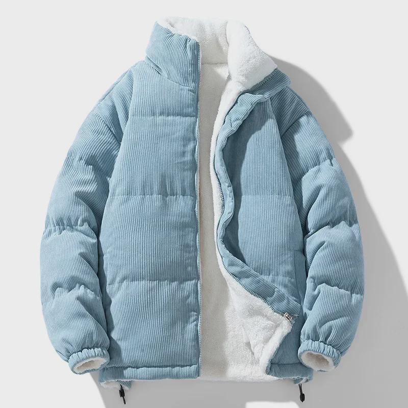 Trendy Corduroy Double-Sided Cotton Jacket for Men: Winter Plus Velvet Thick Lambskin, Warm Couple Outfit.