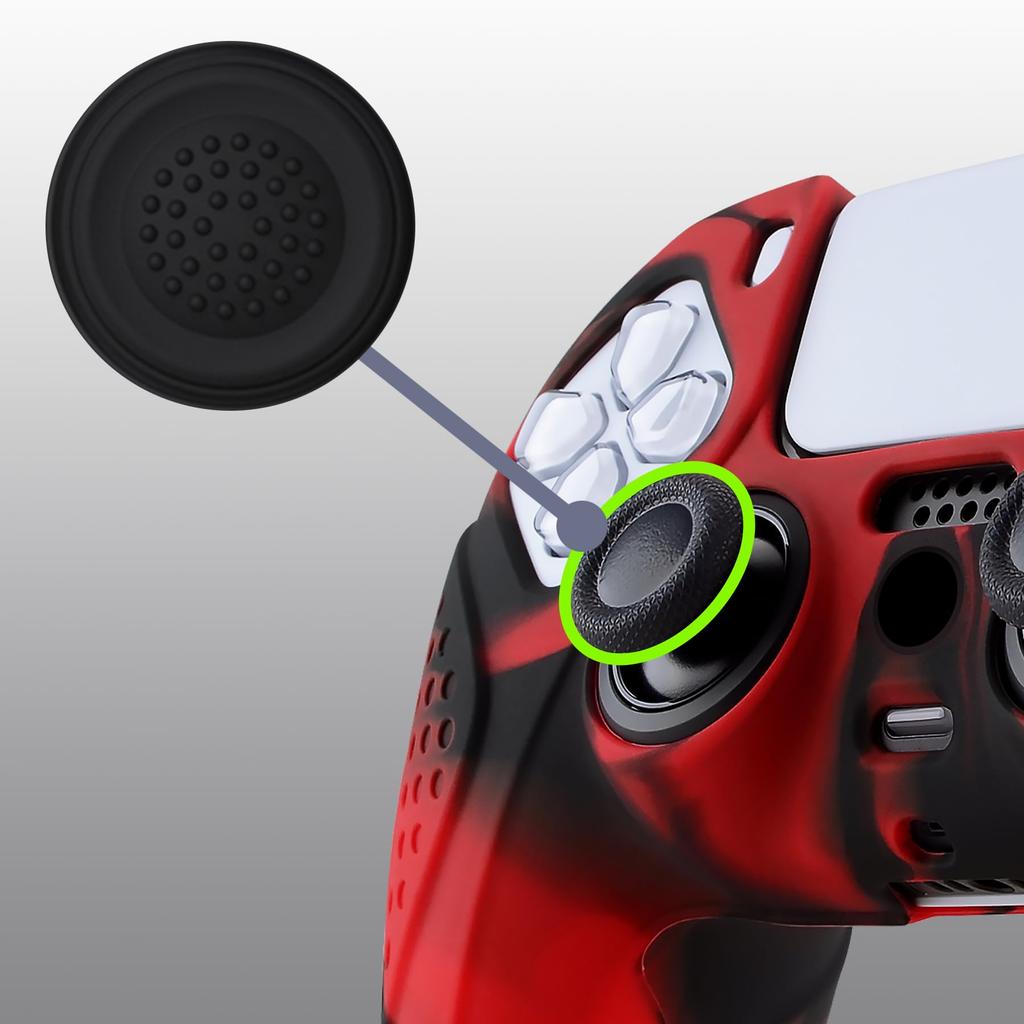 EXtremeRate PlayVital Schutzhülle für Cover für PS5 mit Stickkappe PS5, Controller, [Rot & Schwarz]