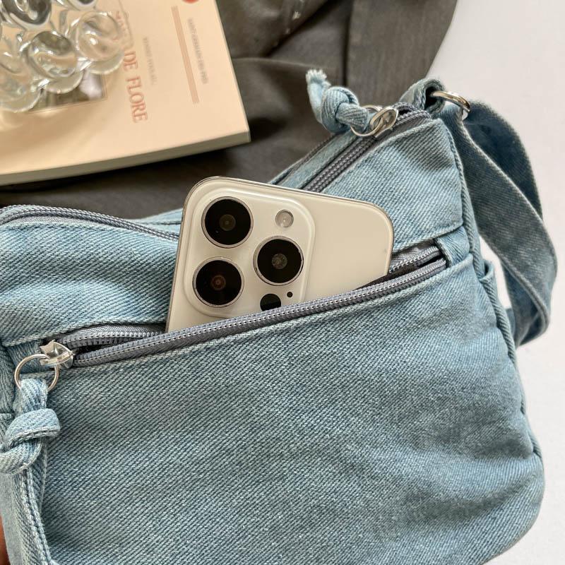 Lightweight Denim Zipper Crossbody Bag Stitching Line Embroidery Decoration Bag Hot Sale Casual Youth Women's Shoulder Bags