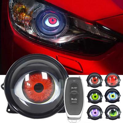 1Pair Car Dynamic Devil Eyes Lens Lights 12-36V Demon 3inch Red Eye ABS Waterpoof Headlight Assembly Auto Retrofit Accessories