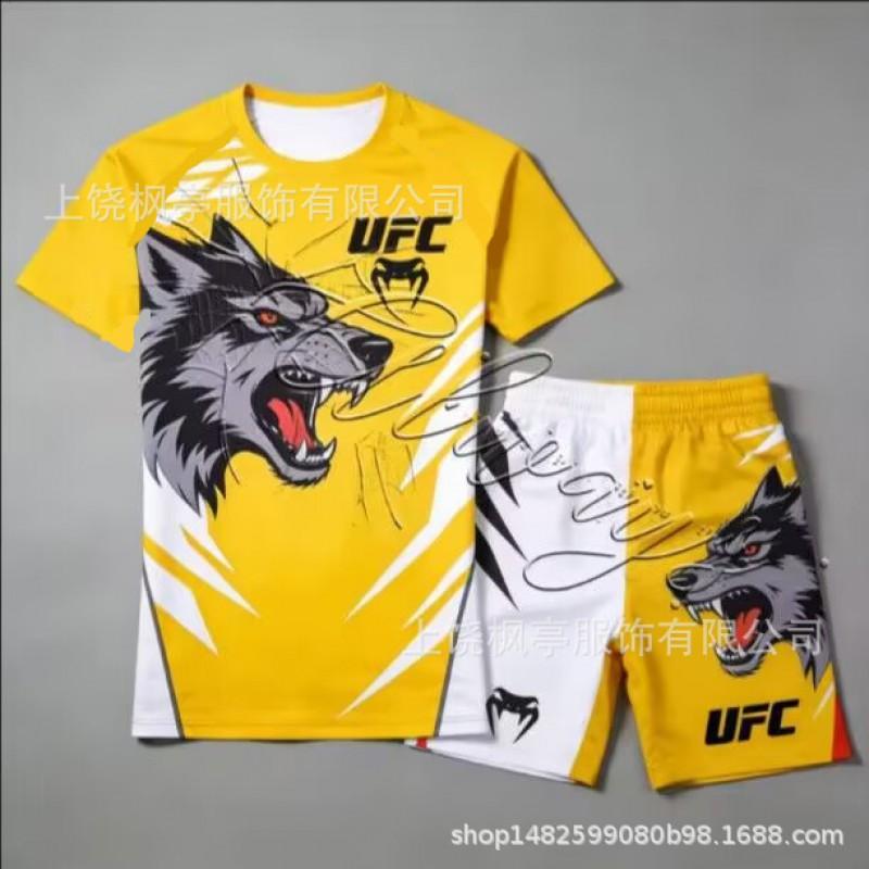 Mens UFC-Style MMA Training Set 3D Printed Short Sleeve T-Shirt Shorts Sportswear Casual Gym Wear