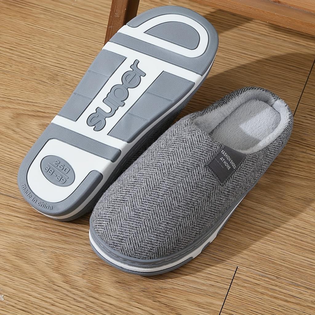 Zapatos planos de estilo retro con patrón de espiga gris y forro afelpado para uso doméstico, disponibles en tallas más grandes.