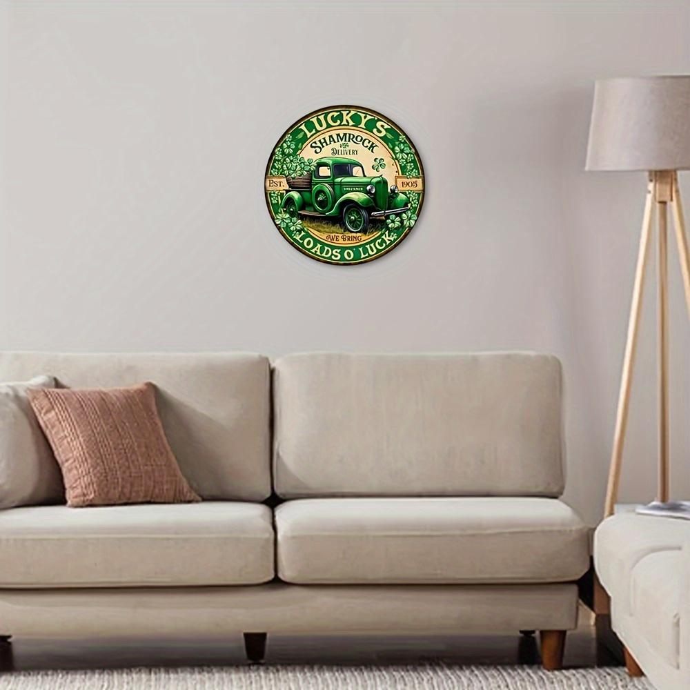 Exquisites Holzschild mit Glückskleeblatt – Hochwertiges rundes Kranzschild zum Aufhängen, Used-Look im Vintage-Stil, vielseitige Dekoration für Zuhause, Zimmer, Restaurant