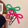 Korean Pink Big Bow Hair Sticks For Women Girls Fashion Sweet Acrylic U-shaped Bowknot Ribbon Hairpin Top Clip Hair Accessories