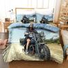 Lokomotive und Motorrad Muster Druck Bettbezug Kissenbezug 3D Digitaldruck Dreiteiliges Set