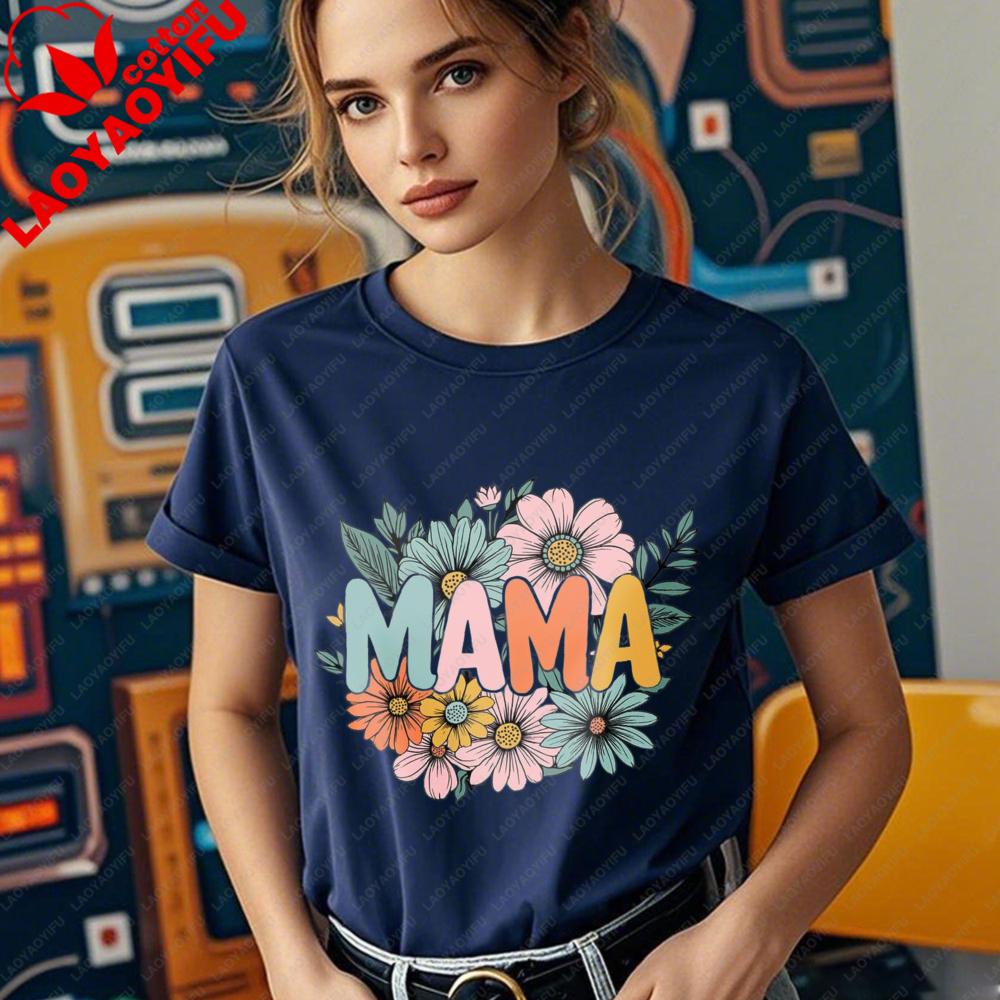 Flower Mama Shirt Women Mama Graphic Tee Fashion Summer Women Crewneck Tops Creative Design Tshirt Mothers Day Gift Tshirt