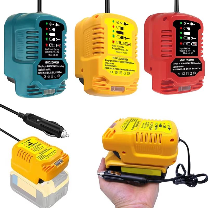 Portable Mini Car Battery Charger For Makita/Dewalt/Milwaukee18VLi-ion Battery Charger Cigarette Lighter Plug with LED Indicator