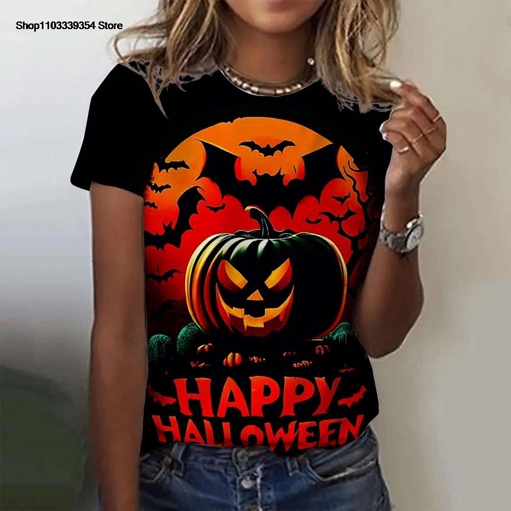 Halloween Women's T-shirt for Girls Short Sleeve Pumpkin Head Clothing  Summer Day of the Dead Skull Pattern Oversized T-shirts
