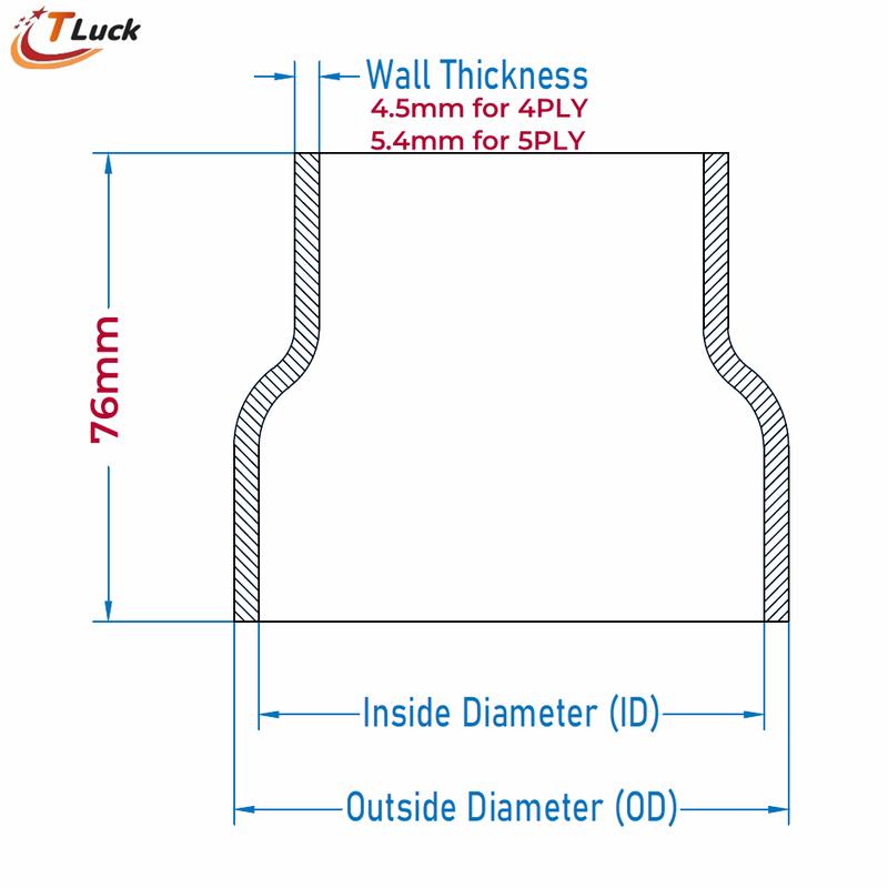 

1PC Straight Reducer Hose Silicone Coolant Tube Intercooler Connector Pipe ID70mm 73mm 75mm 76 80mm 83mm 89 90 94 102mm 2 Clamps ID76-80mm 3PLY