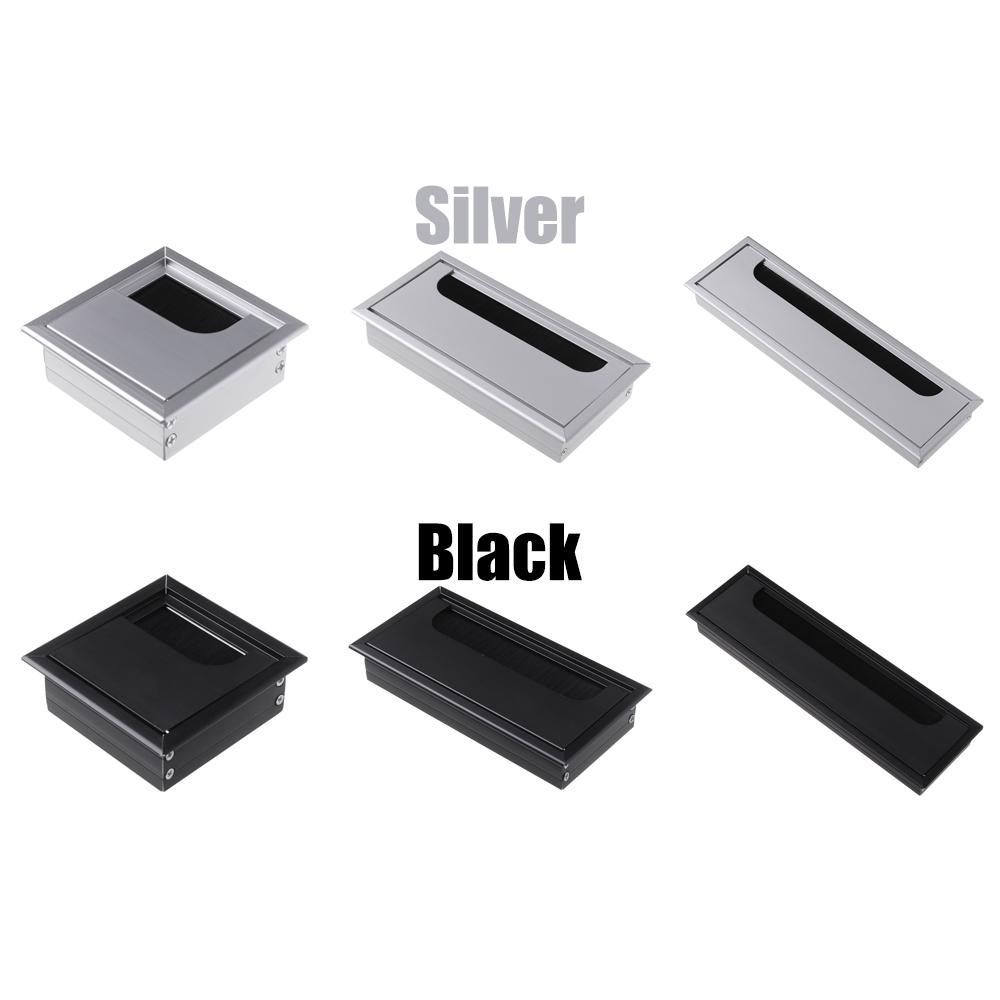 Aluminum Alloy Grommet Hole Cover Outlet Port with Black Brush Rectangle Wire Cable Holder For PC Office Table Desk