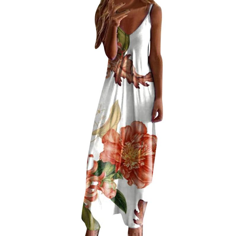 Women's Plus Size V-Neck Spaghetti Strap Long Dress - European & American Style