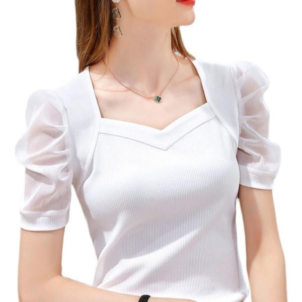 Women's Shirt 3/4 Sleeve Breathable Lightweight Summer Fashion Ultra-thin T-shirt Puff Sleeve Top