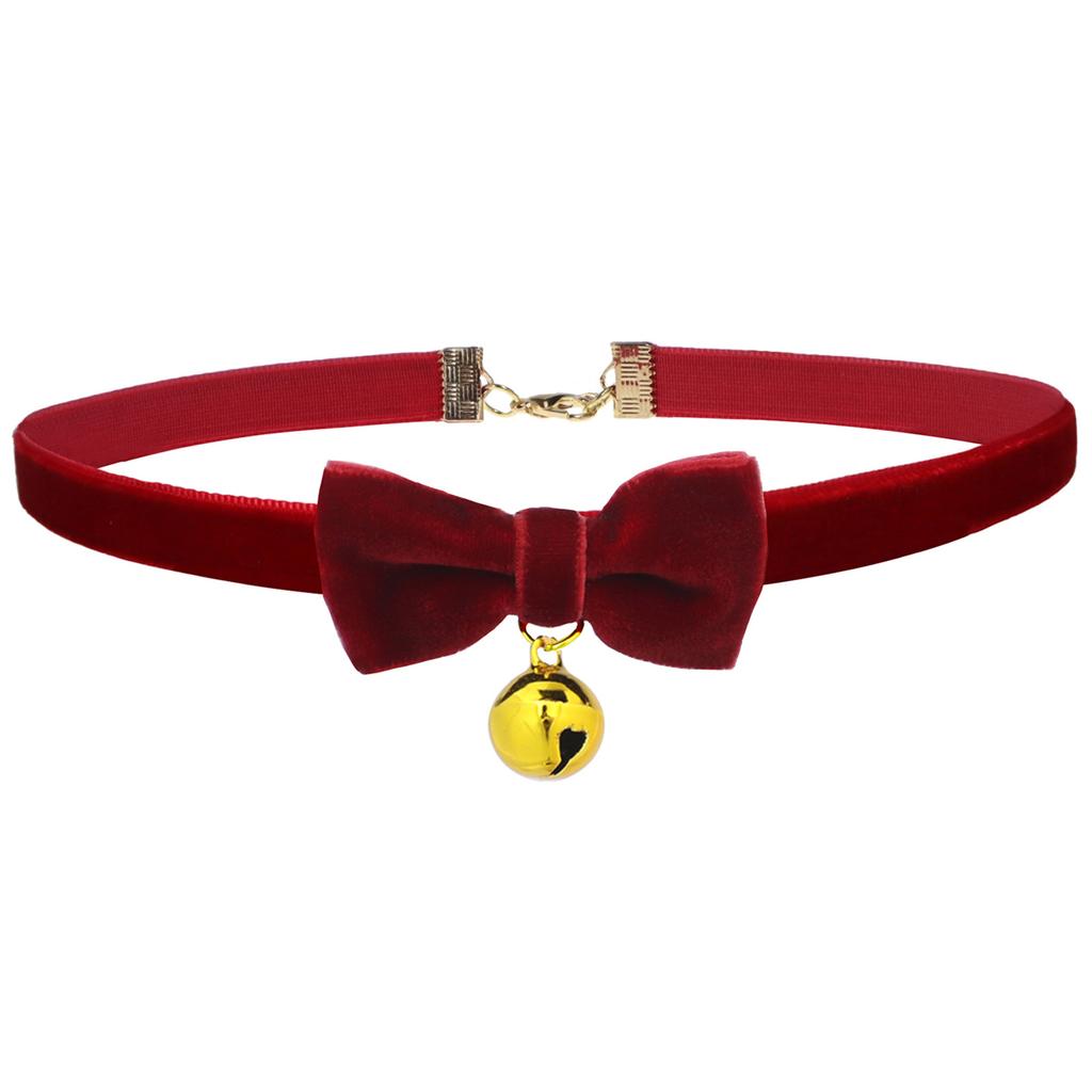 Autumn Winter New Velvet Bow Bell Choker Women Red Black Plush Collar Collarbone Chain Fashion Neck Jewelry