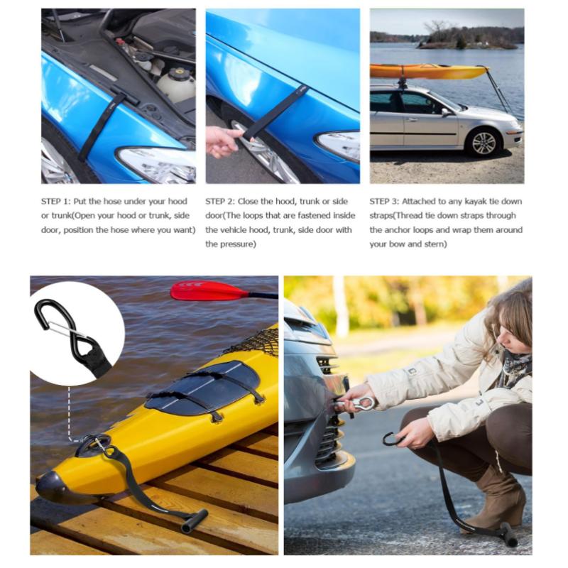 ISURE MARINE 4 Pcs Quick Hood Loops,Kayak And Canoe Tie Down Anchor Straps Trunk Anchor,Canoe Transport Accessories