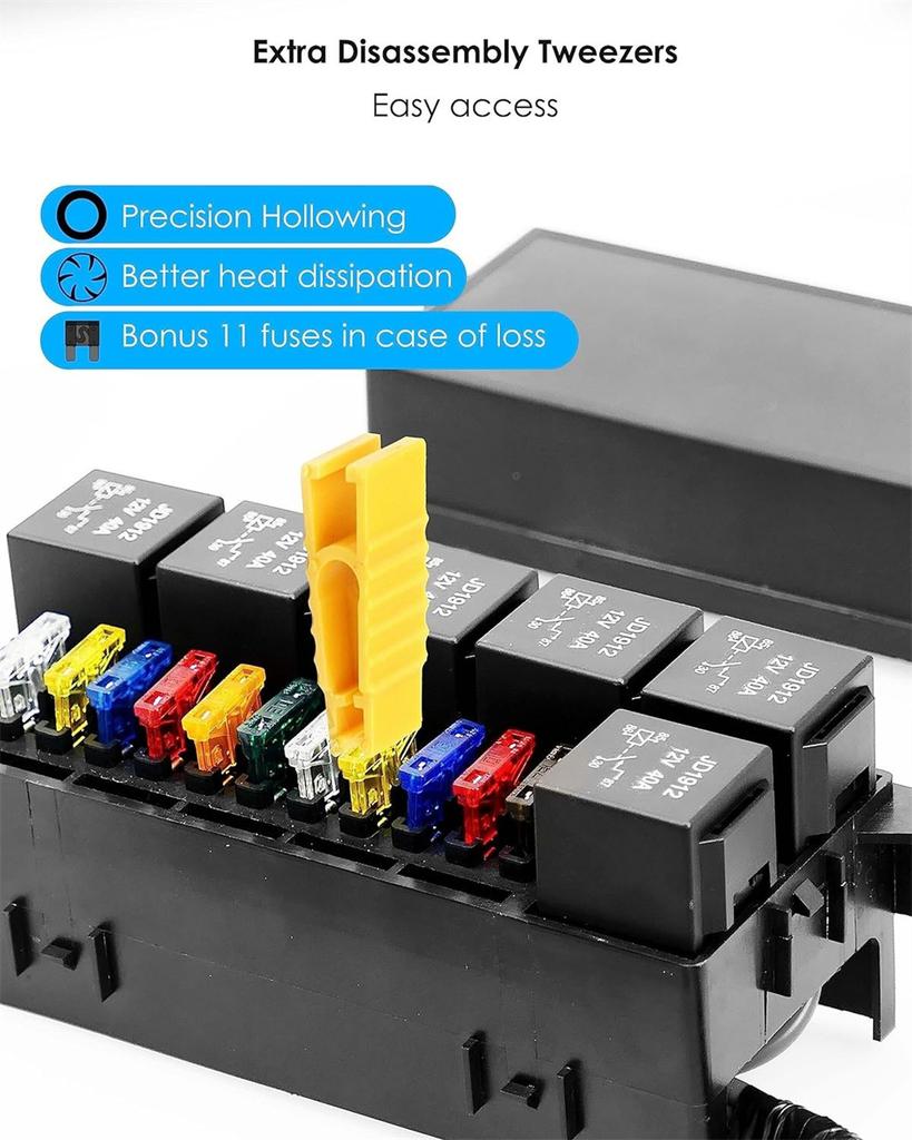 12 24V Vlot Fuse Relay Box Pre-Wired Fuse and Relay Box with 6 Relays and 11 Way ATC/ATO Relay Fuse Box Block For Auto Car