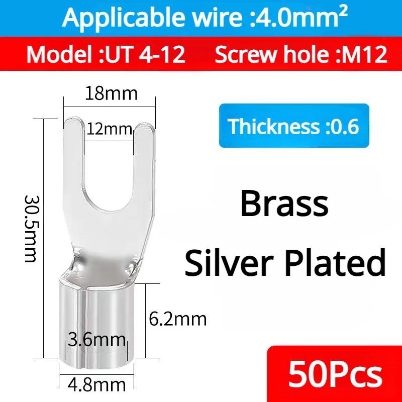 50PCS UT1.5 -10 Non-Insulated Ring Fork U-Type Terminal Tin-Plated Copper Terminals Assortment Kit Cable Wire Connector Crimp
