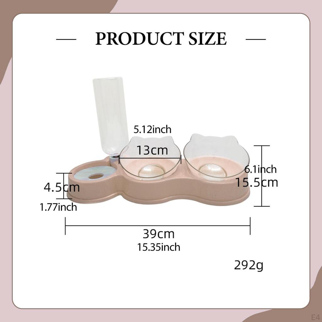 Double Cat Bowls Pet Feeder 15°tilted,with Automatic Water Bottle,Pet Food Bowl,Raised