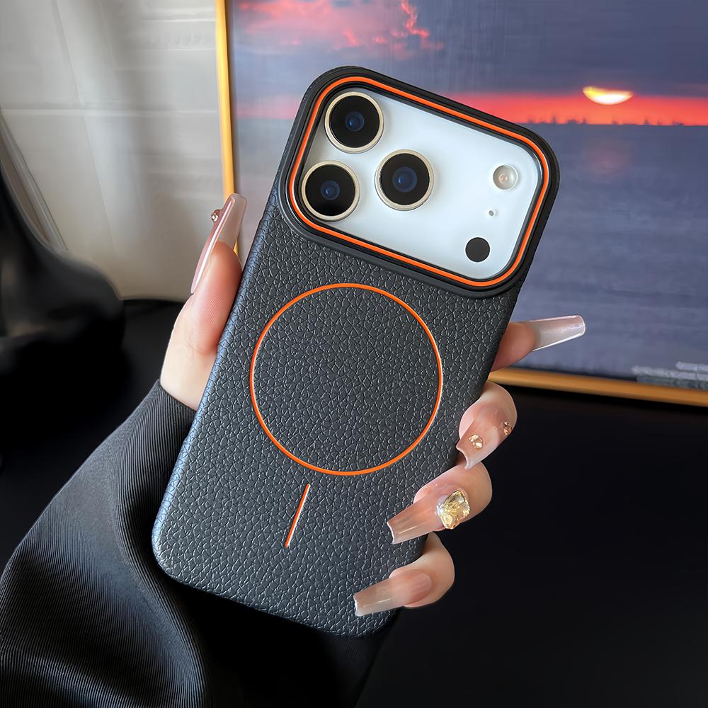 Frosted Hit Color Lichee Pattern Phone Case For iPhone 17 Pro Max Air 14 15 Plus 12 13 16 Pro For MagSafe Wireless Charger Cover