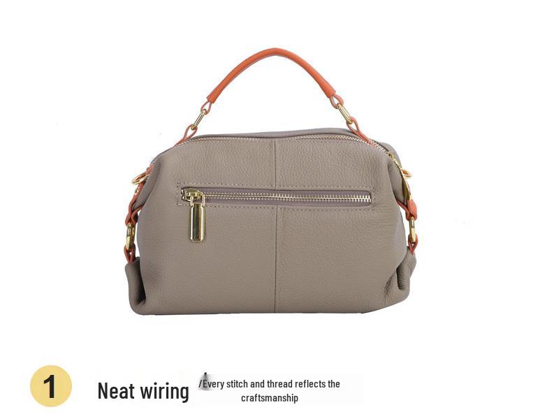 Korean Style Versatile Women's Handbag - Top Layer Cowhide, Color Blocking, Sequined Boston Shoulder Bag