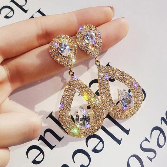 Elegant Women Rhinestone Heart Teardrop Dangle Ear Drop Earrings Party Jewelry
