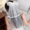 Mesh Beads Bow Veil Hair Clip Bridal Tulle Girls Headdress Fashion Head Gauze  Party Cosplay
