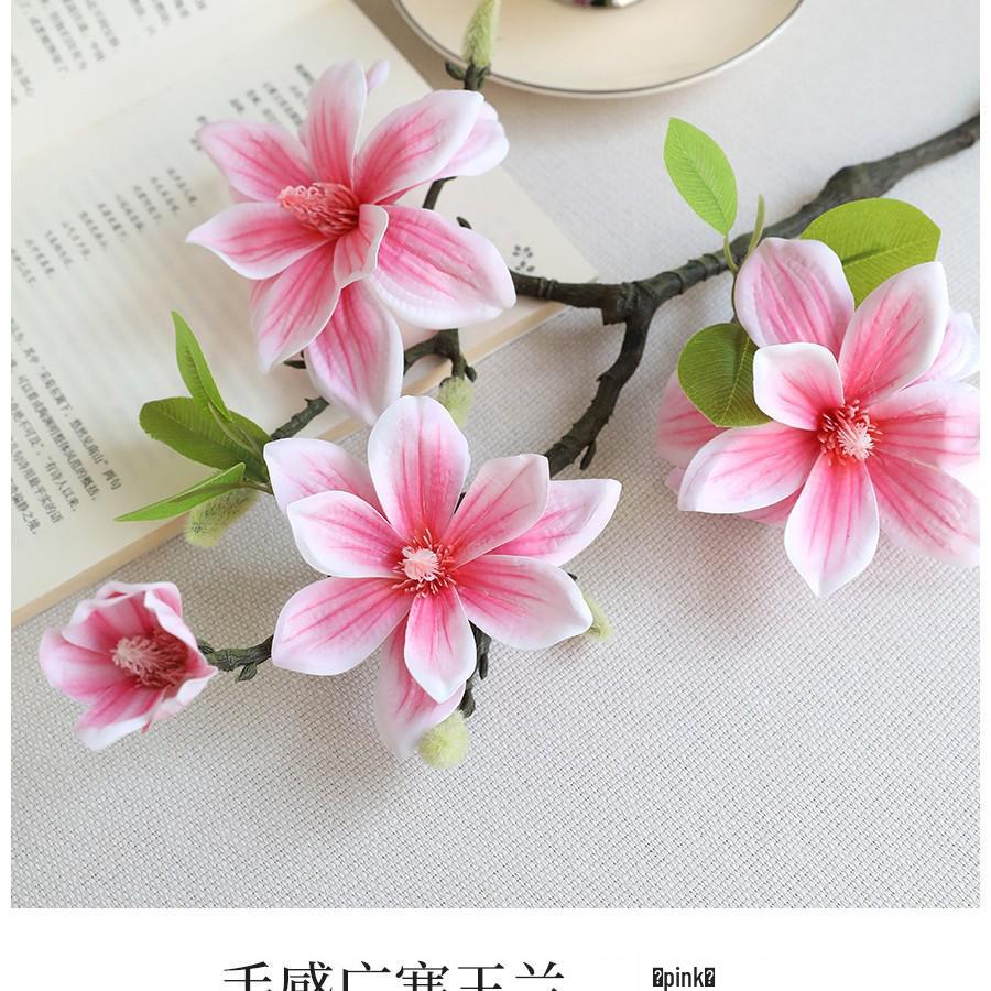 New Chinese Style Hand-Feel Magnolia Artificial Flower Stem for High-End Living or Dining Room Display