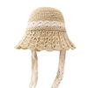 Women Summer Crochet Straw Hat Hollow Out Larger Brim Fashion Lace-UP Bucket UV Protect Foldable Beach Sun Cap