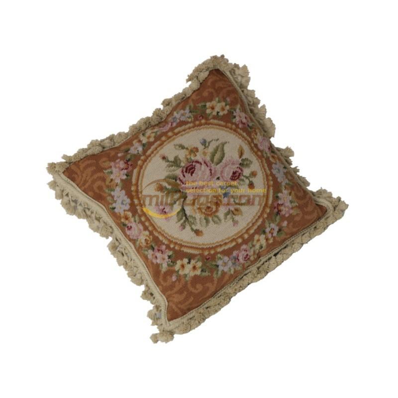 Handmade Wool Throw Pillow Cover Spanish Style Floral Decorative Cushion Case 16x16 Inch