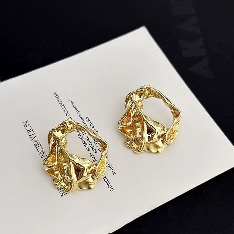 Irregular Liquid Metal Earrings Personality Fashion Retro Geometric Hollow Out Earrings Woman Party Travel Christmas Gift