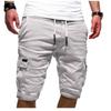 Herren Shorts Casual Einfarbig Elastische Taille Kordelzug Multi Pocket Design Outdoor Mittelhose Gerade Hose