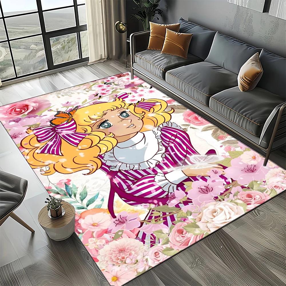2025 Neuer Stil Süßigkeit Süße Mädchen Cartoon Anime Teppich für Wohnzimmer Schlafzimmer Dekoration, Rutschfeste Dekoration für Sofa Fußmatte Kinder