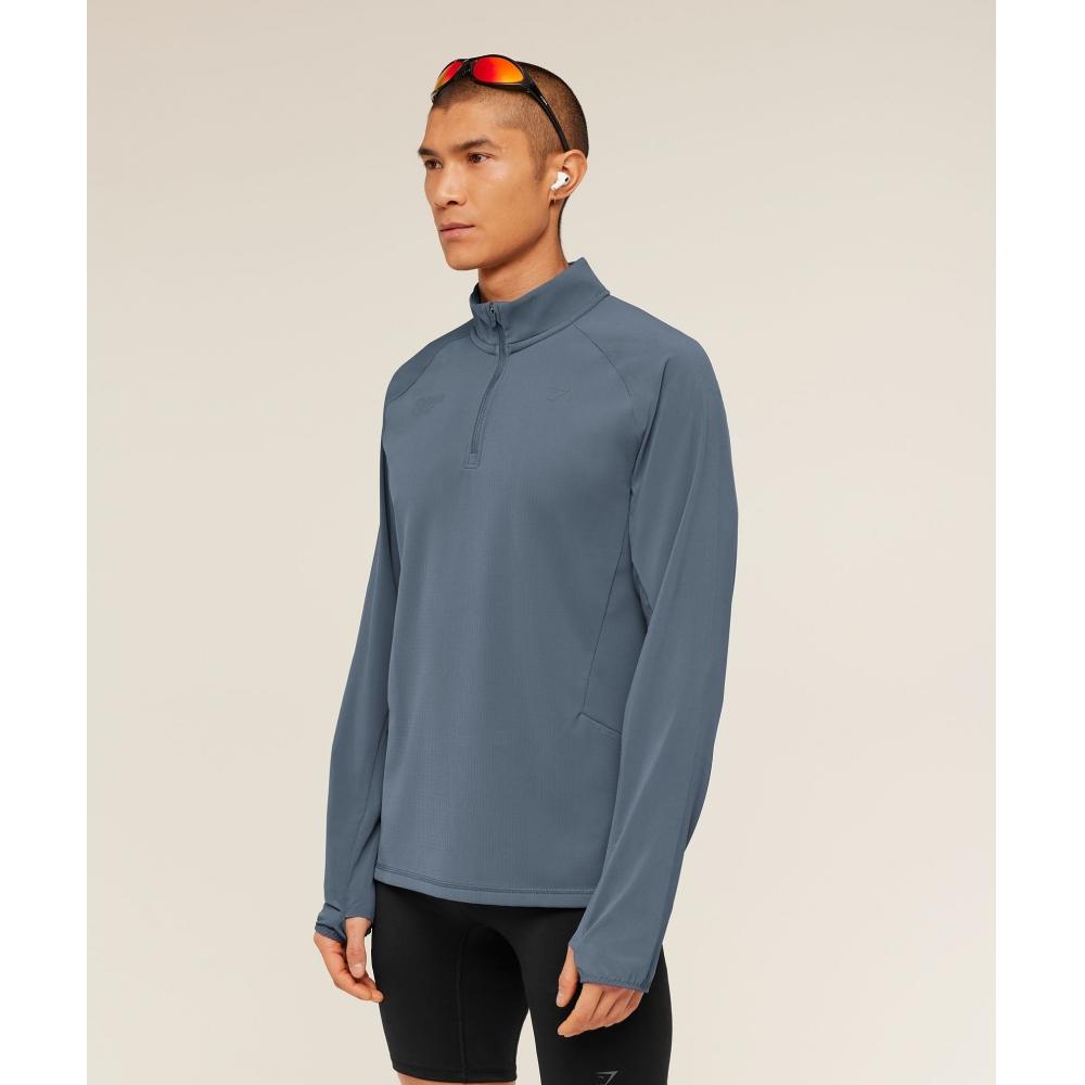 Gymshark Running Elite 1 4 Zip Titanium Blue A2b2s Ucmq