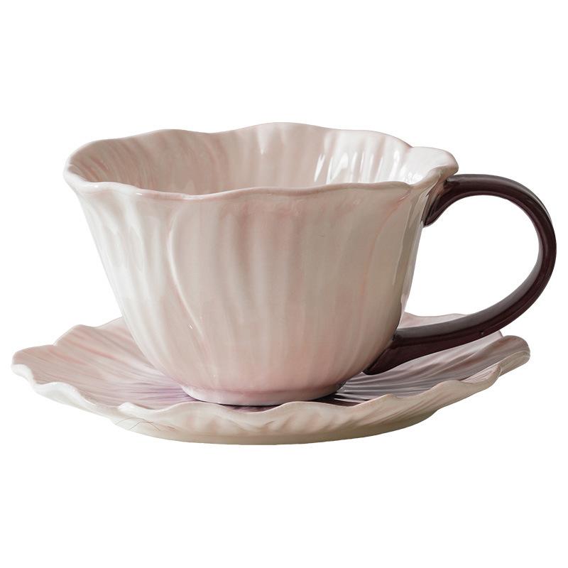 300ML European Ceramic Coffee Cup Saucer Flower Shape Mug Delicate Flower Afternoon Tea Flower Tea Coffee Cup Breakfast Milk Mug