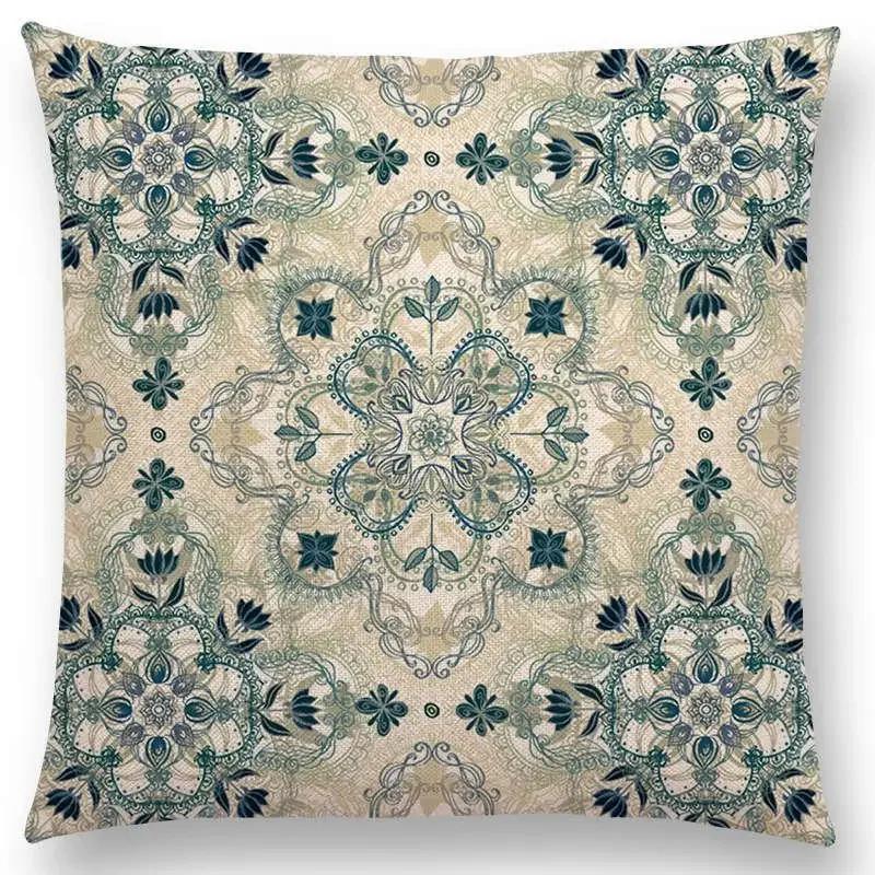 New Boho Art Flower Gorgeous Floral Diamond Doodle Botanical Geometry Mandala Decorative Pattern Cushion Cover Throw Pillow Case