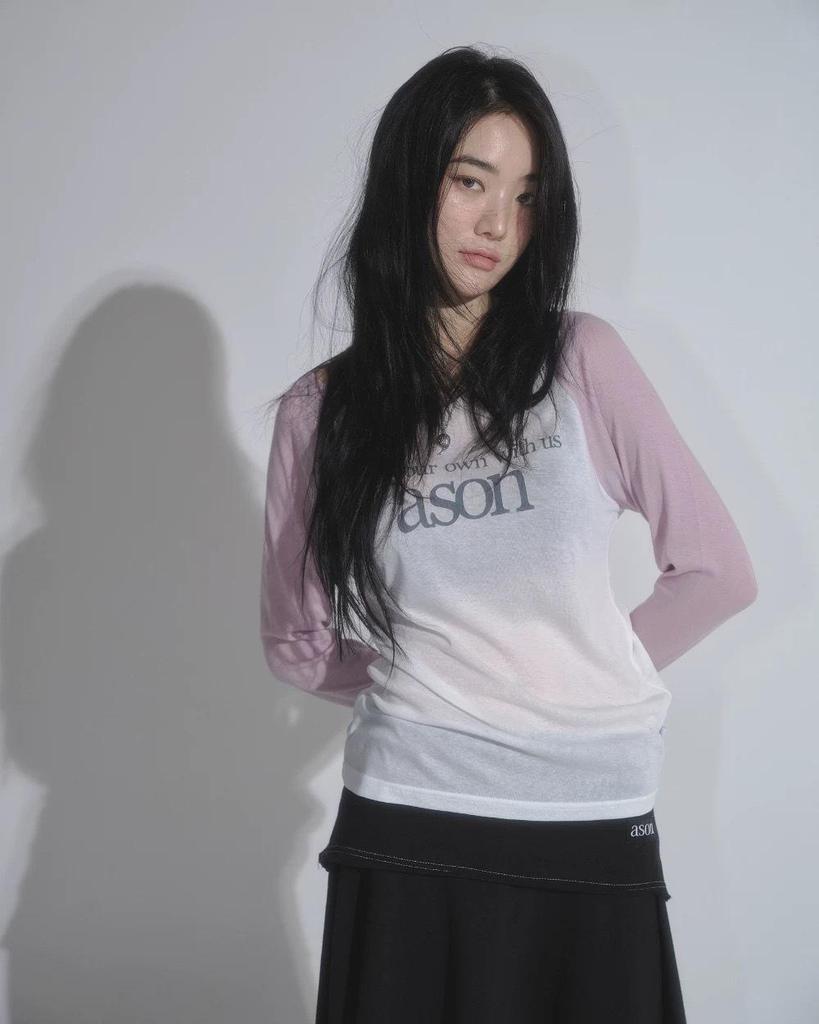 Koreanischer Stil Tencel-Stoff Colorblock Raglanärmel Langarm Damen-T-Shirt