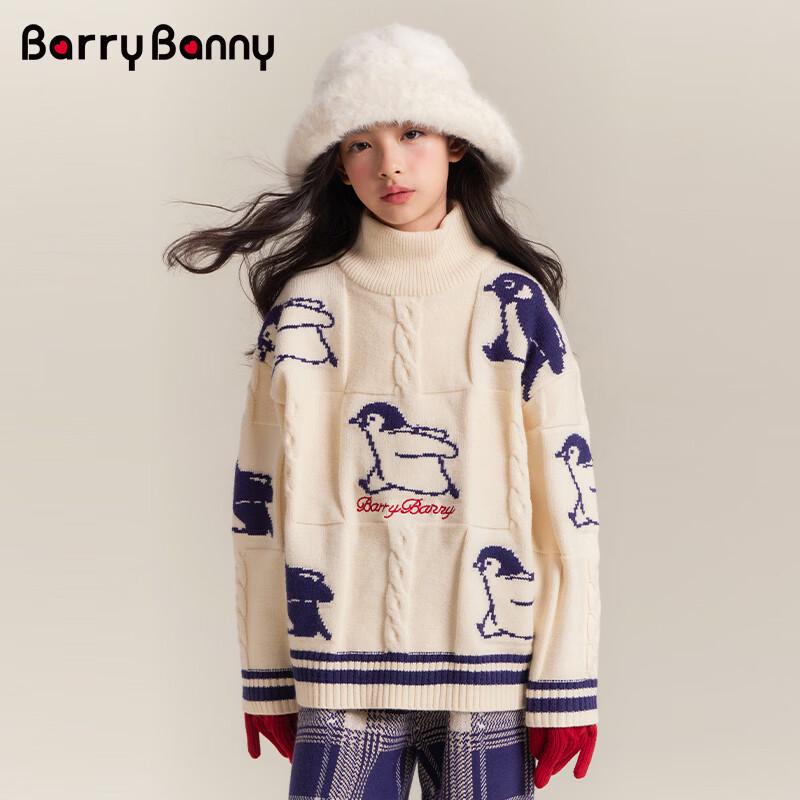 BARRY BANNY Girls  3D Penguin Cable Knit High-Neck Sweater 130