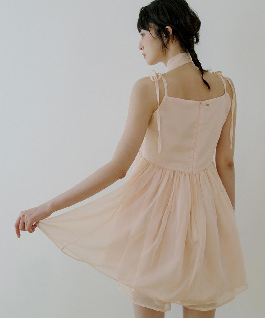 Riorg Woi Tie Set Up Ribbon Flare Mini Ops Cream Peach