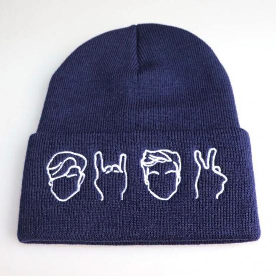 European and American internet celebrity expression gesture embroidered knitted hat, autumn and winter ski hat, pullover hat, woolen hat, Yiwu