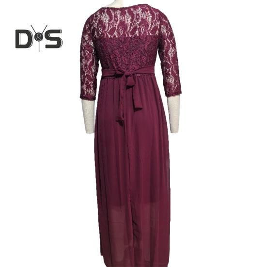 Těhotné ženy šaty s krajkou vyhloubená květinová výšivka s kulatým výstřihem, dlouhým rukávem, plisované maxi šaty na svatební párty rekvizita na focení