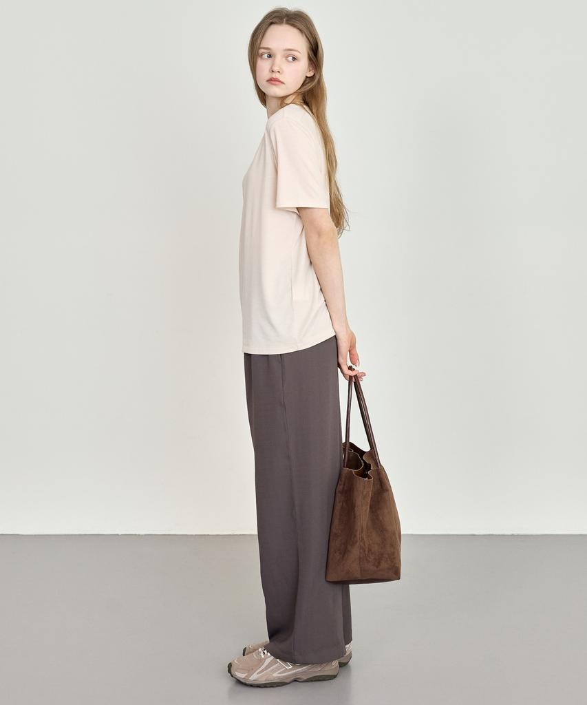 BASIC HOUSE Women'S Breathable Elastic Waist Wide Pants Melange Brown
