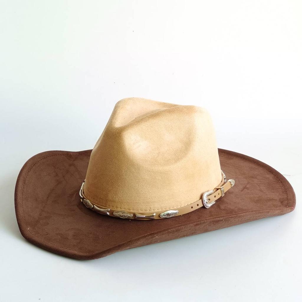 Western Cowboy Style Suede Patchwork Wide-brimmed Hat Parties Riding and Mexican-style Panama Hats Chapéu