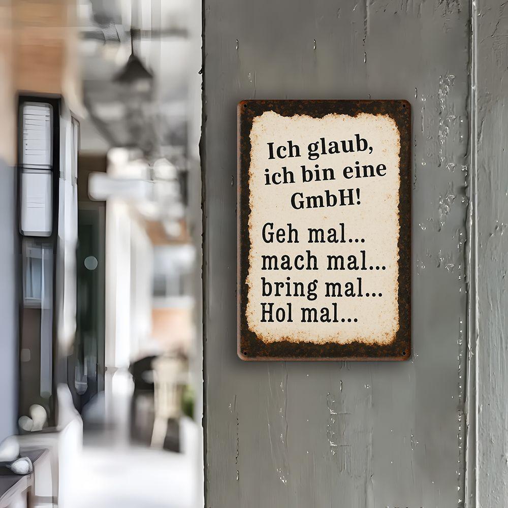 "GmbH" German Humor Sign - 20.32x30.48cm Vintage Metal Decor for Office & Bar