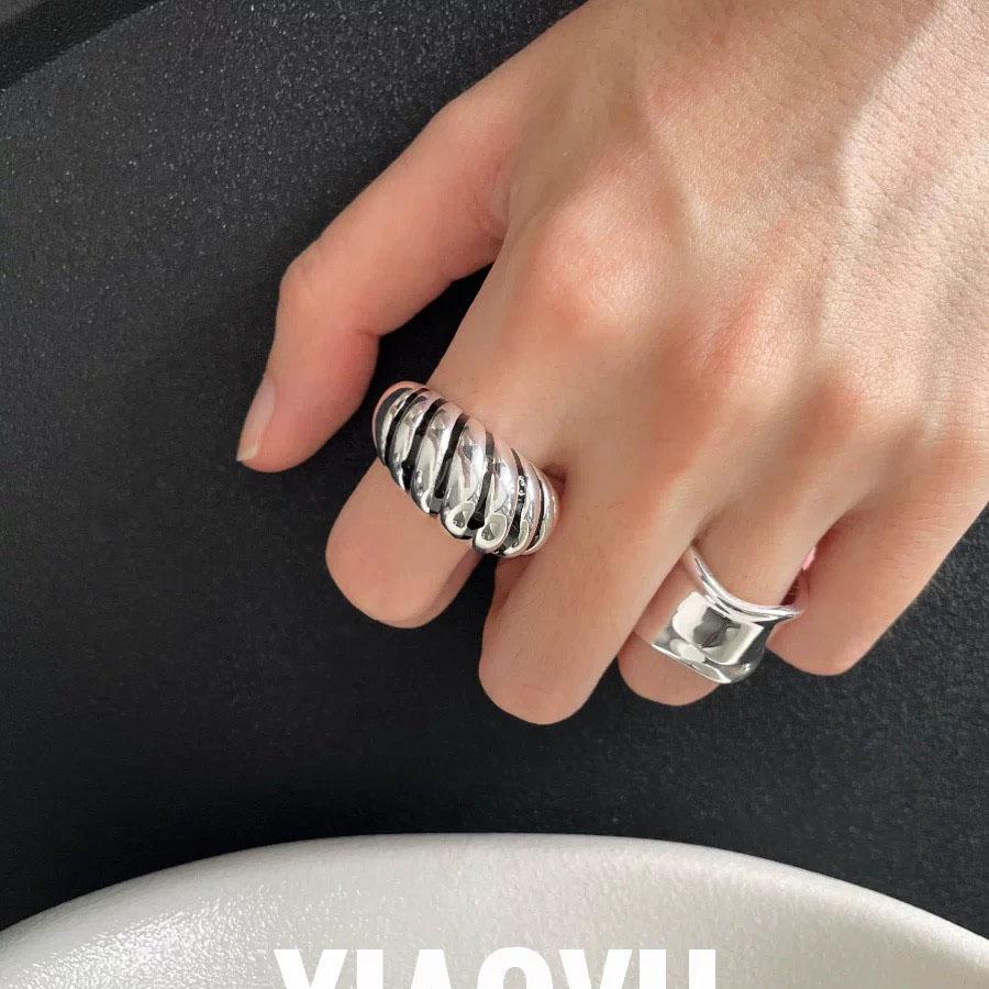 925 Sterling Silver Rings For Women Geometric Fine Jewelry Finger Adjustable Simple Wide Ring For Party Birthday Gift