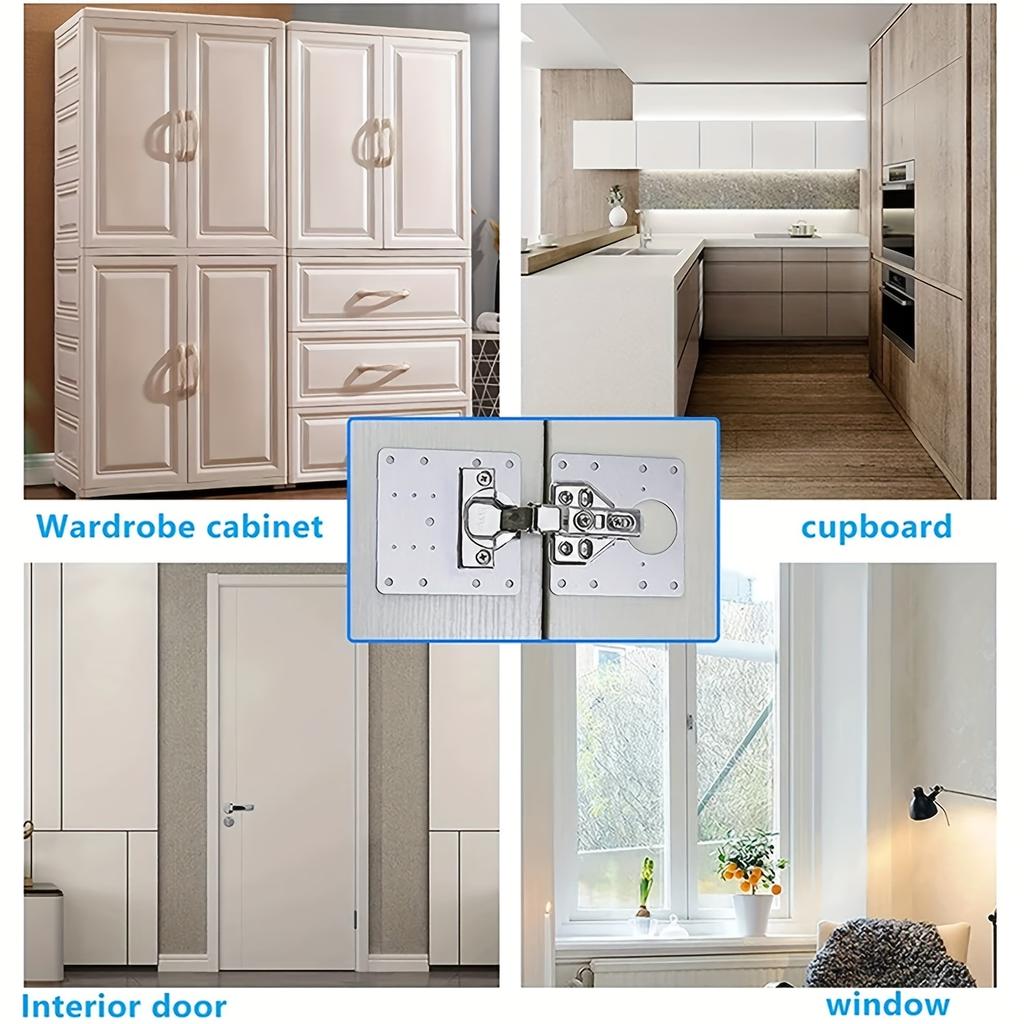 10-Pack Cabinet Hinge Repair Plate, Polished Stainless Steel Face Mount Hinge Fixing Bracket Kit with Mounting Screws