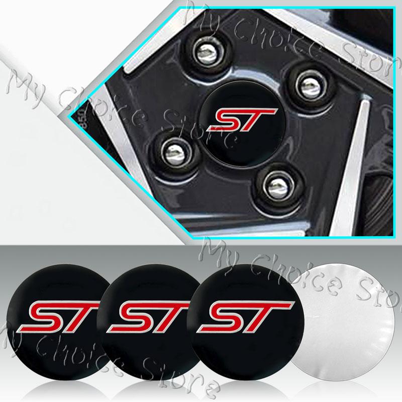 4Pcs 56mm Car Styling ST Logo Emblem Wheel Center Hub Cap Rim Hub Dustproof Cover Sticker For Ford ST Fiesta Mustang Shelby GT