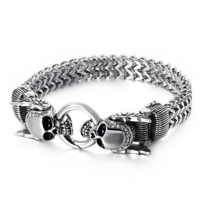 Bracelet à chaîne en acier titane pour homme, style punk, avec tête de mort en diamant