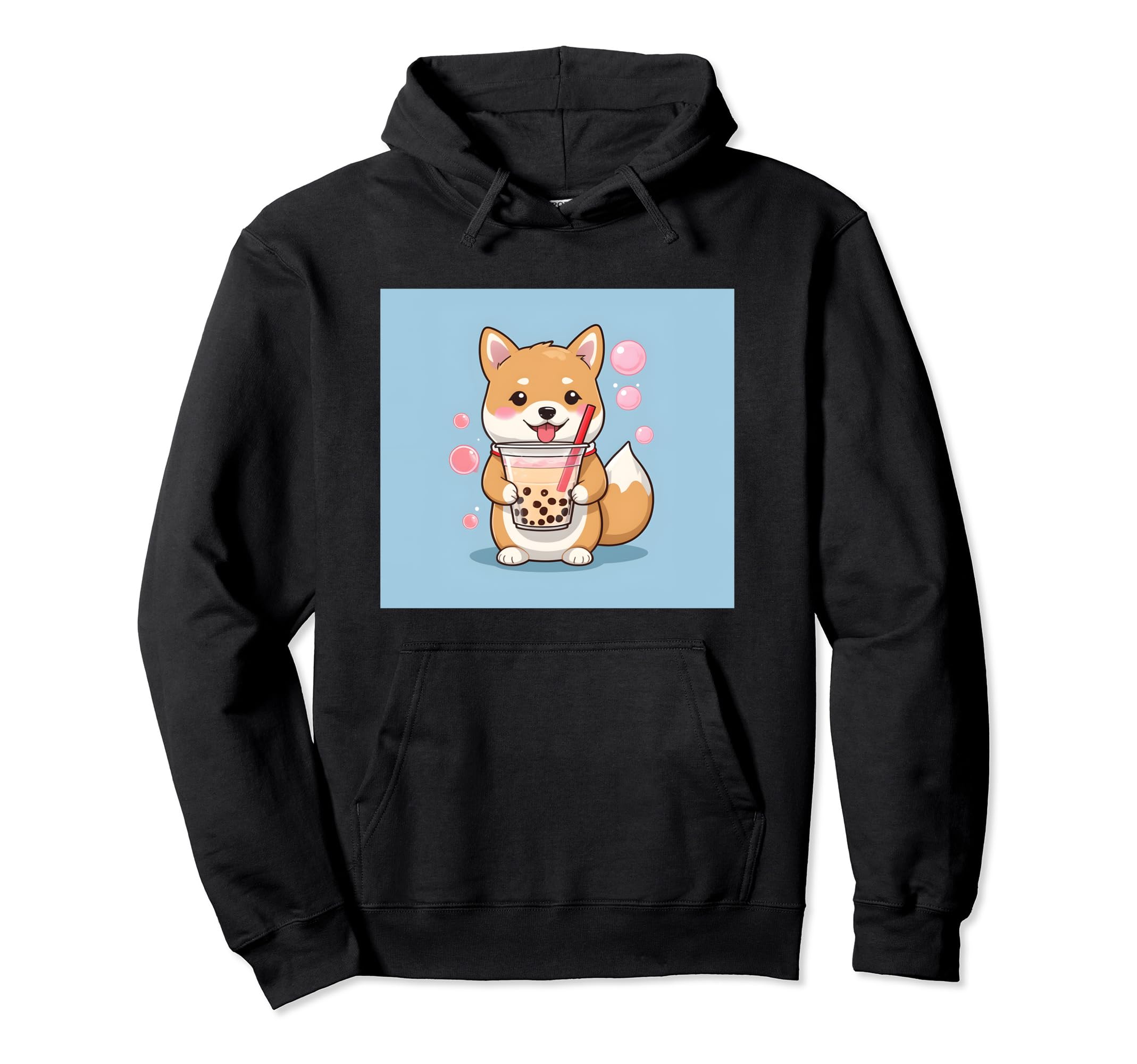 

Толстовка с капюшоном Shiba Bubble Stuff Print Kawaii, Dog, Inu, Boba, Tea, Cute, чёрный