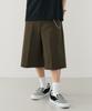 Arrayed Cotton Wide Elastic Bermuda Pants [Khaki]