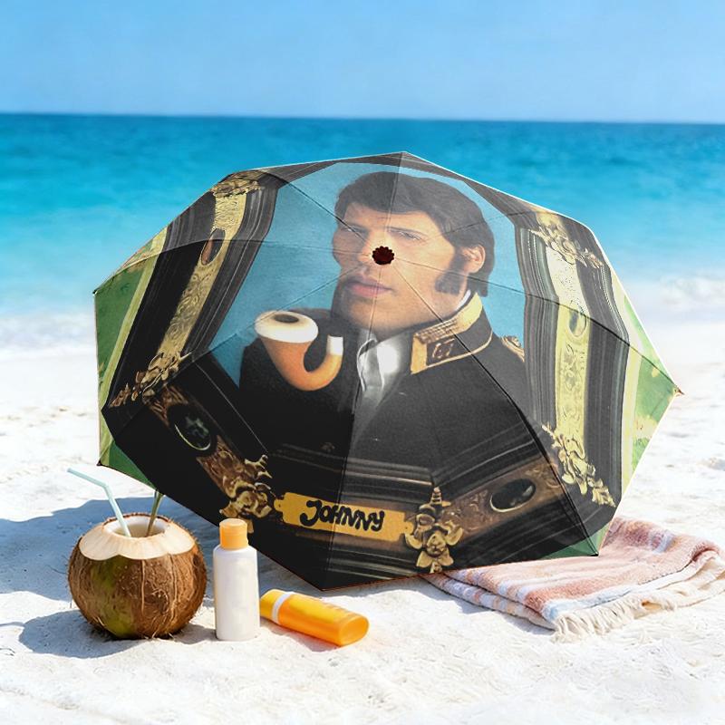 1pc Johnny Hallyday Umbrella Portable Folding Umbrella Iron Frame Hole Bone Structure Outdoor Home Umbrella